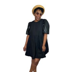 Mudpie Dress REN Puff Sleeve Mini Faux Leather Mixed Material